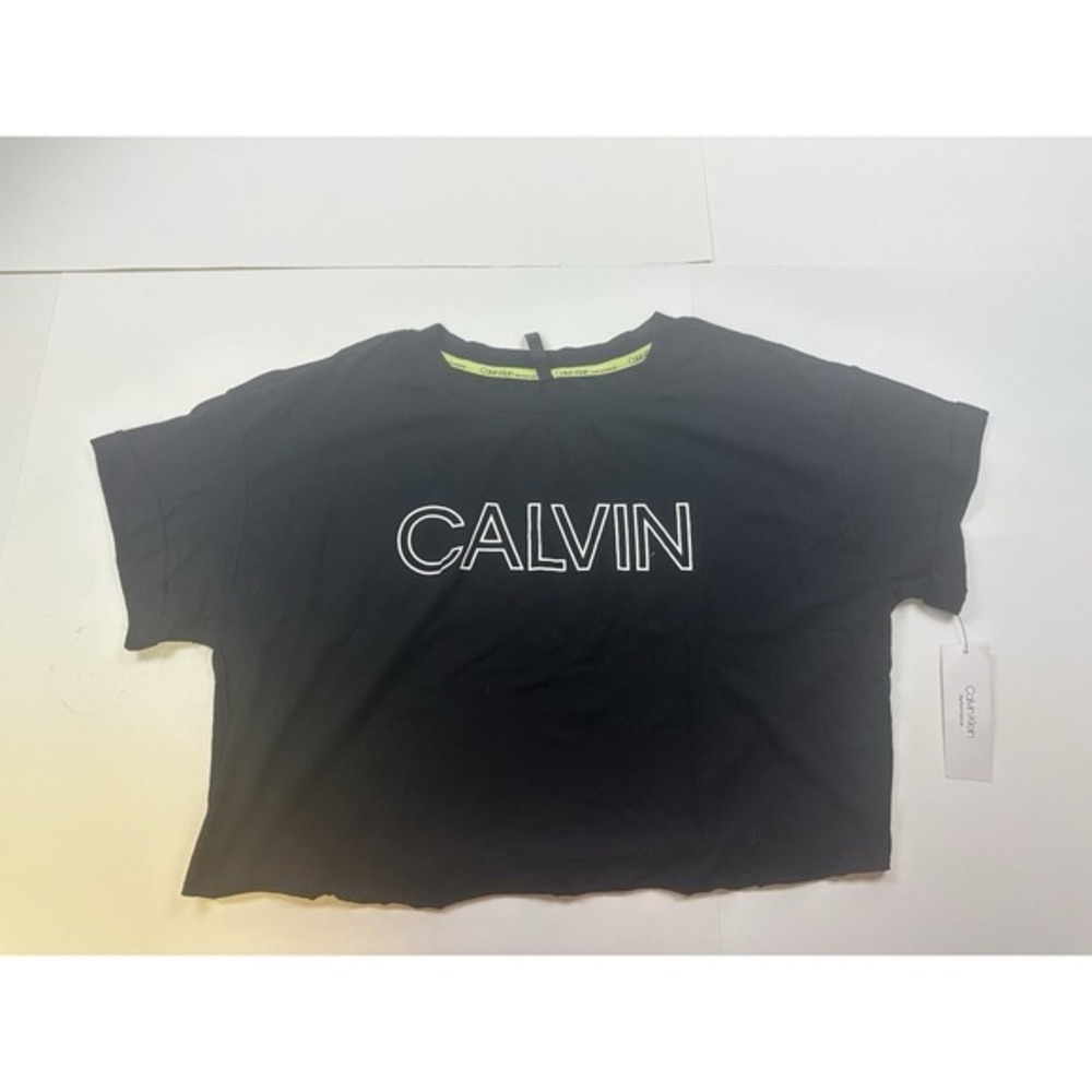 NWT Calvin Klein Black Graphic Tee Cropped Stretch T Shirt‎ Size Large